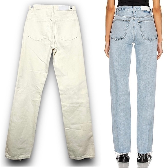 NWT RE/DONE 90s High Waist Distress Denim Straight Leg Rip Knee Fray Hem Jean 26 - Picture 2 of 10